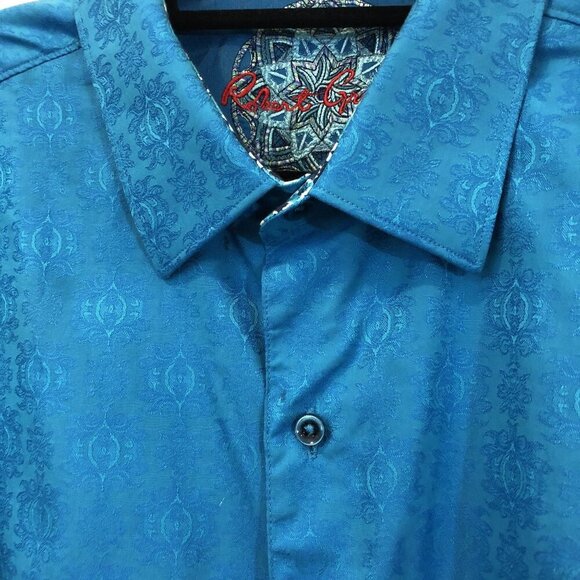 Robert Graham Mens 3XL Blue Jacquard Button-Up Shirt Contrast Flip Cuffs Collar - Picture 7 of 8